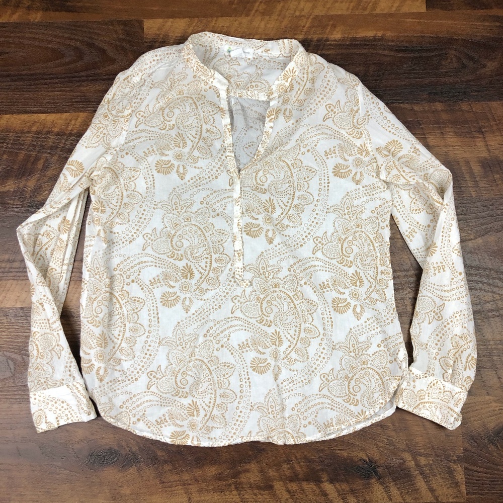 Kerry Cassill White Tan Pullover Long Sleeve Damas